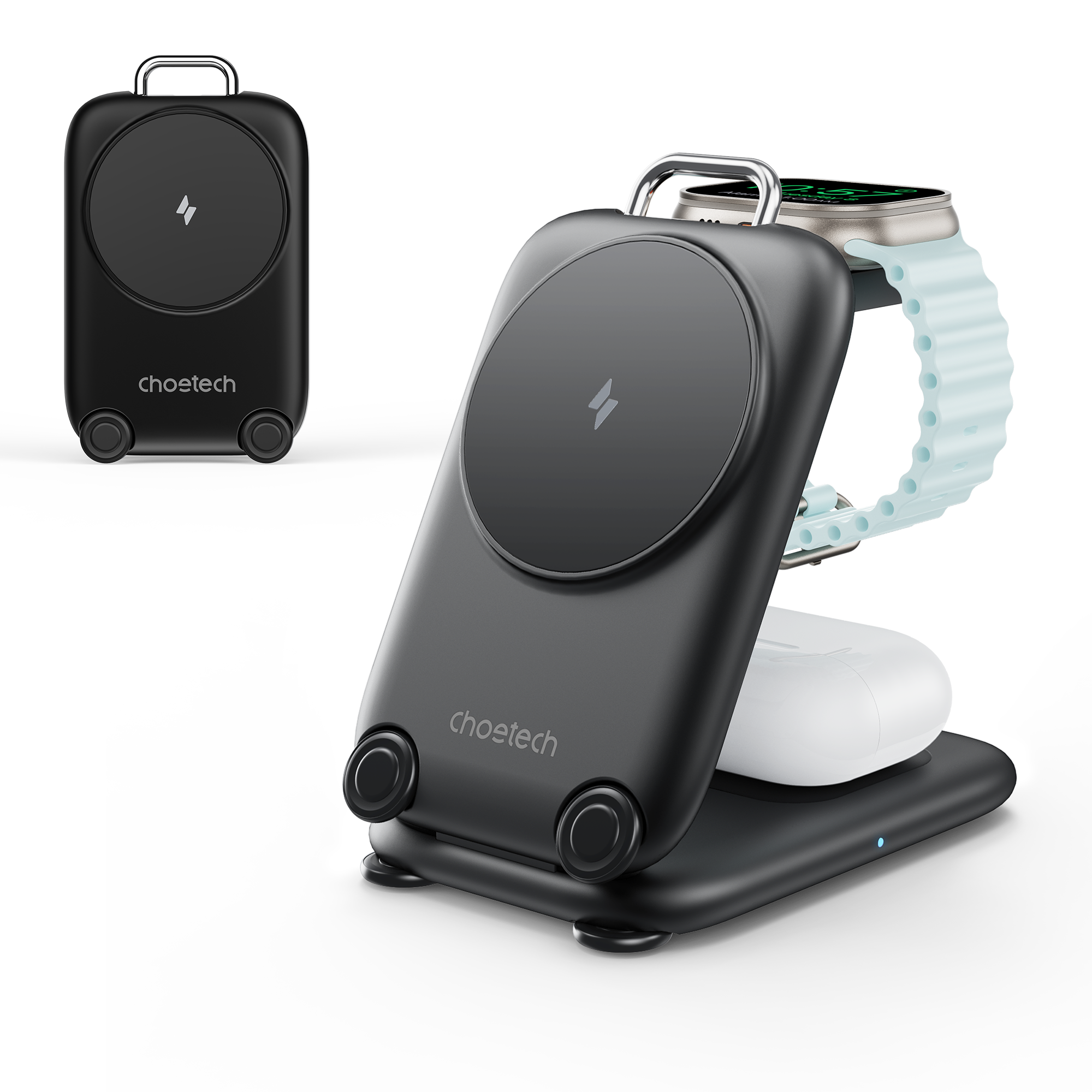Choetech MagLeap 15W Qi2 Compatible Travel 3-in-1 Foldable Magnetic Wireless Charger