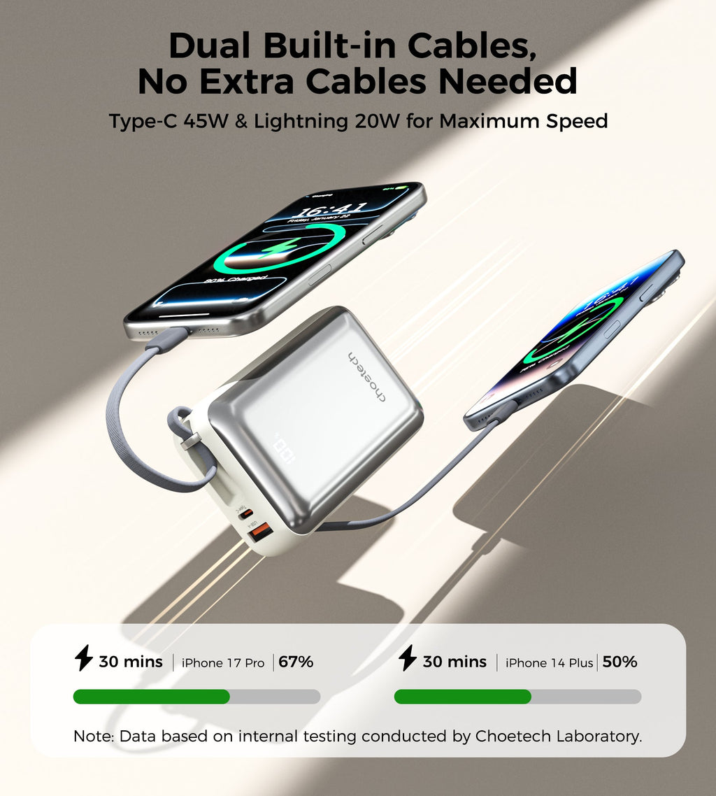 Choetech PowerLeap 20000mAh 45W Power Bank with USB-C and Lightning Cables