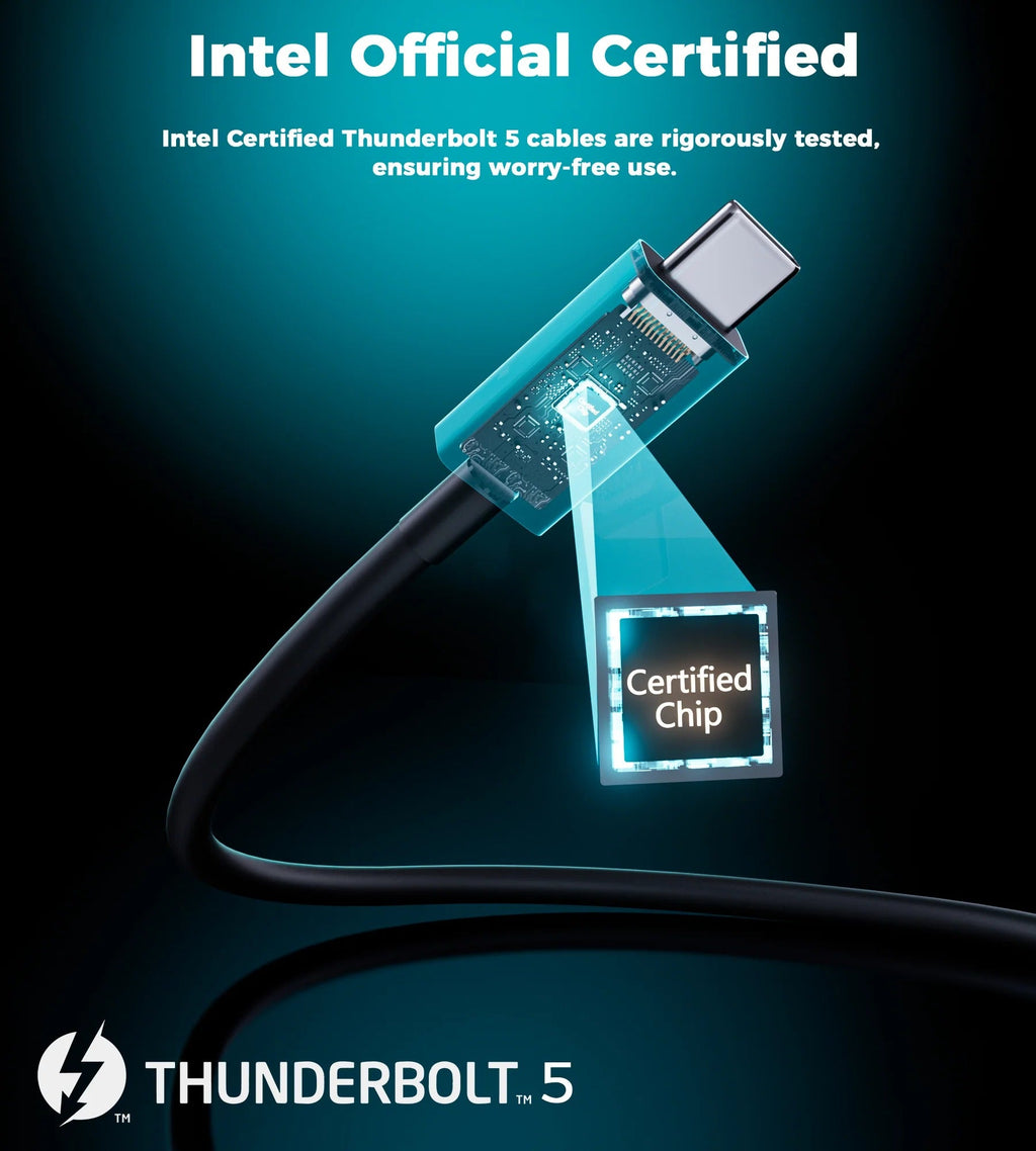 Choetech HyperLink Thunderbolt 5 240W USB-C to C Fast Charging Intel Certified Cable - 120Gbps 8K@60Hz, 1m