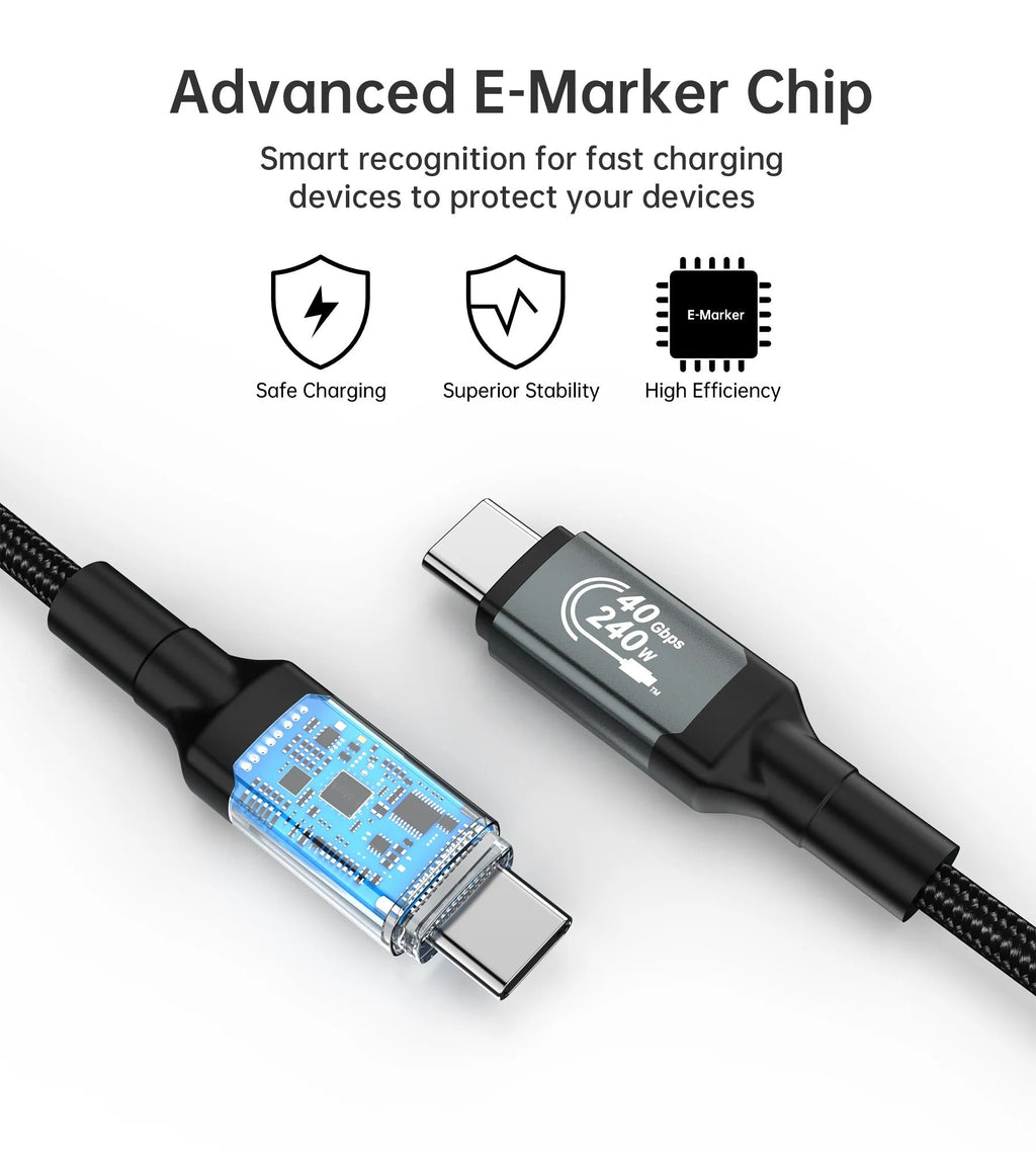 Choetech HyperLink 240W USB-C to C Fast Charging Nylon Cable - 40Gbps 8K@60Hz, 2m/1.2m