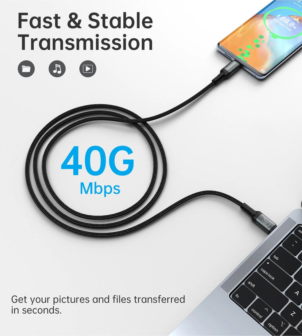 Choetech HyperLink 240W USB-C to C Fast Charging Nylon Cable - 40Gbps 8K@60Hz, 2m/1.2m