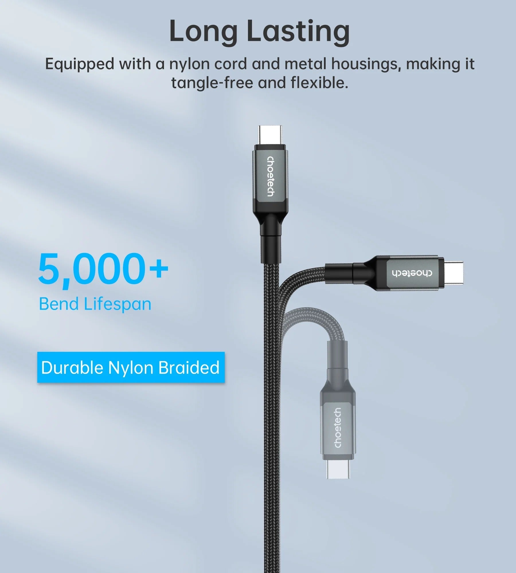 Choetech HyperLink 240W USB-C to C Fast Charging Nylon Cable - 40Gbps 8K@60Hz, 2m/1.2m